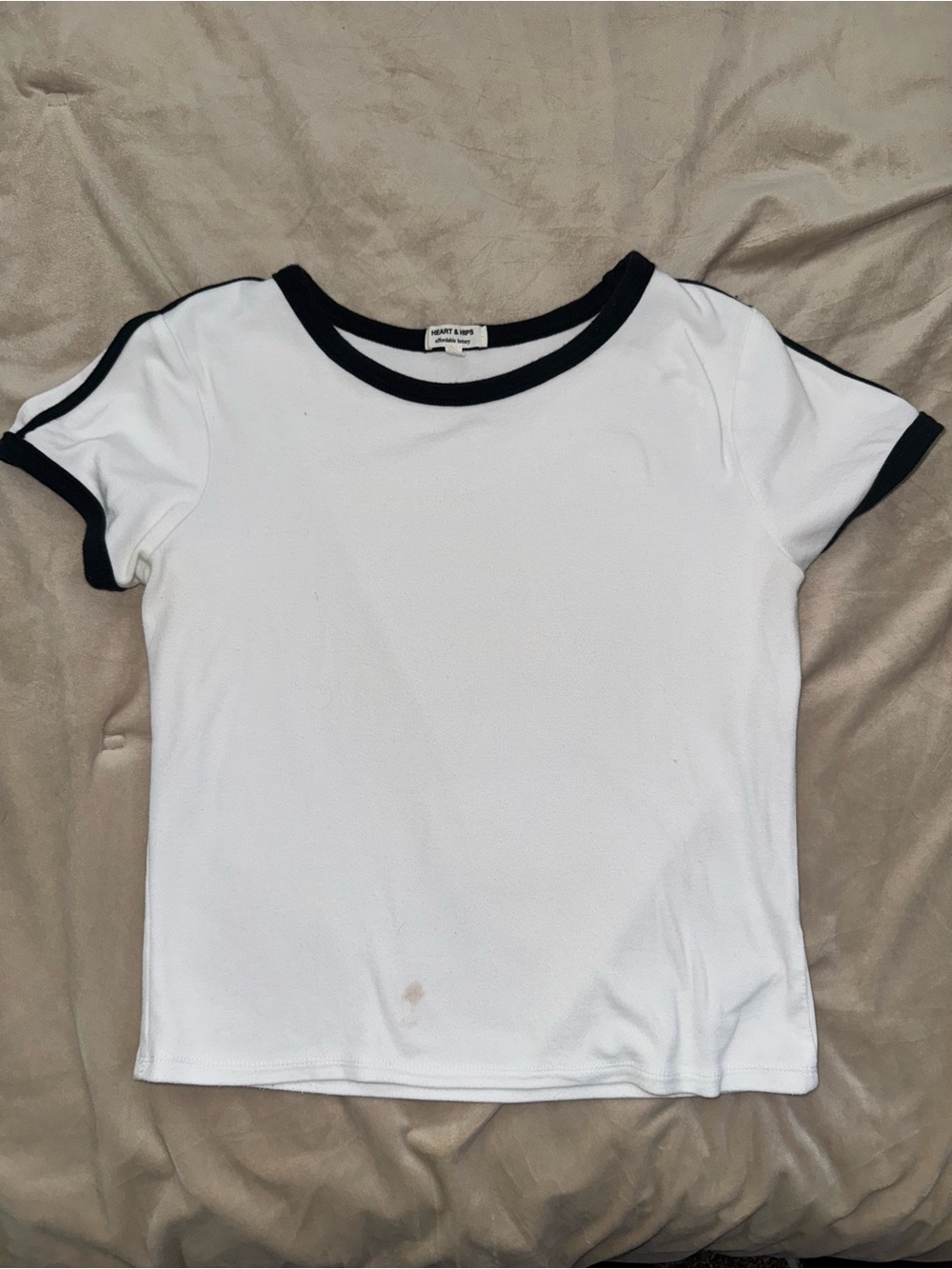 Heart & Hips White Short Sleeve Ringer Tee with Black Trim